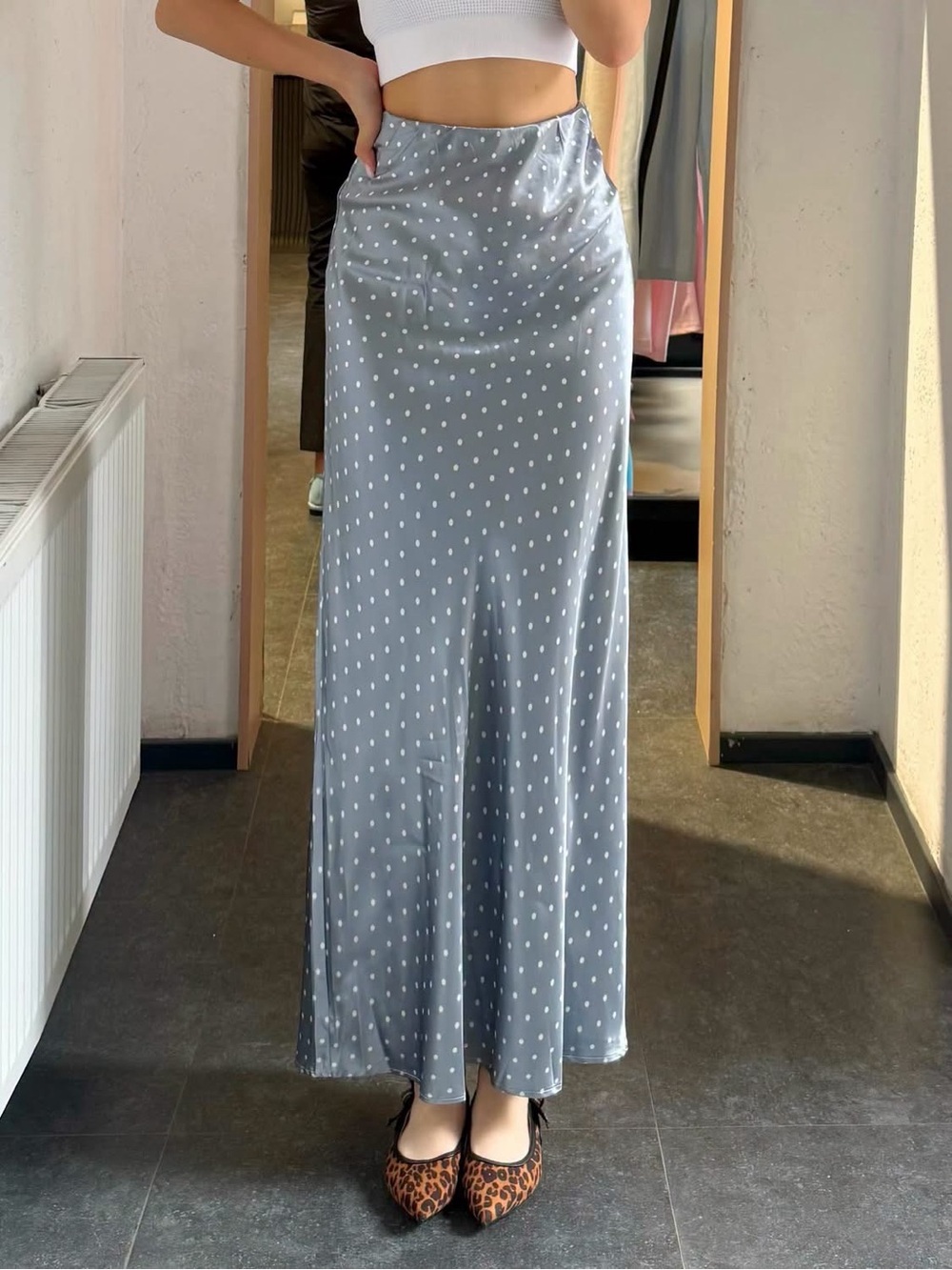 Zara Gray Polka Dot Maxi Skirt